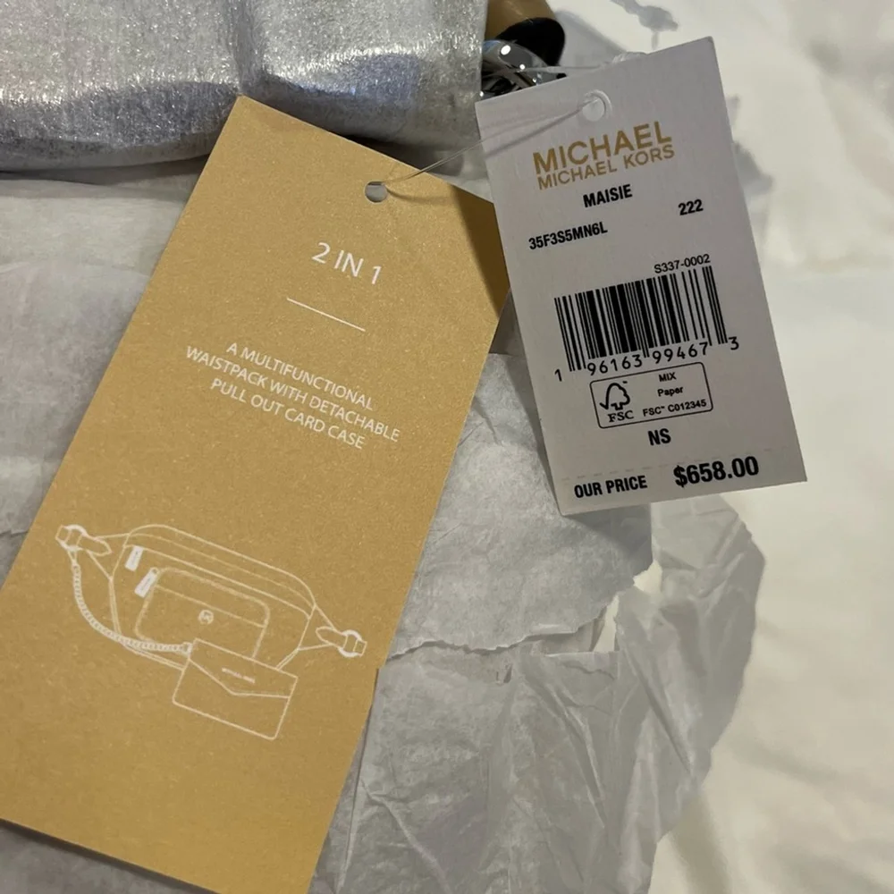 MICHAEL KORS Maisie 2-in-1 Sling Pack Waist Pack Pebbled Leather Camel, NWT - Picture 8 of 12